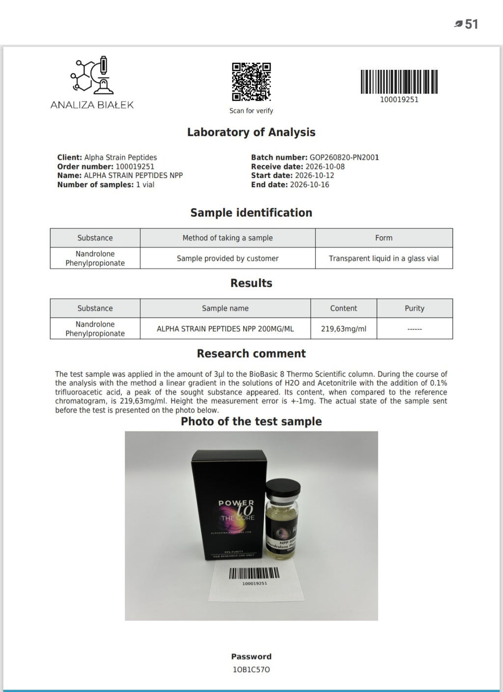 Alpha Strain Peptides                    NPP 200mg/ml