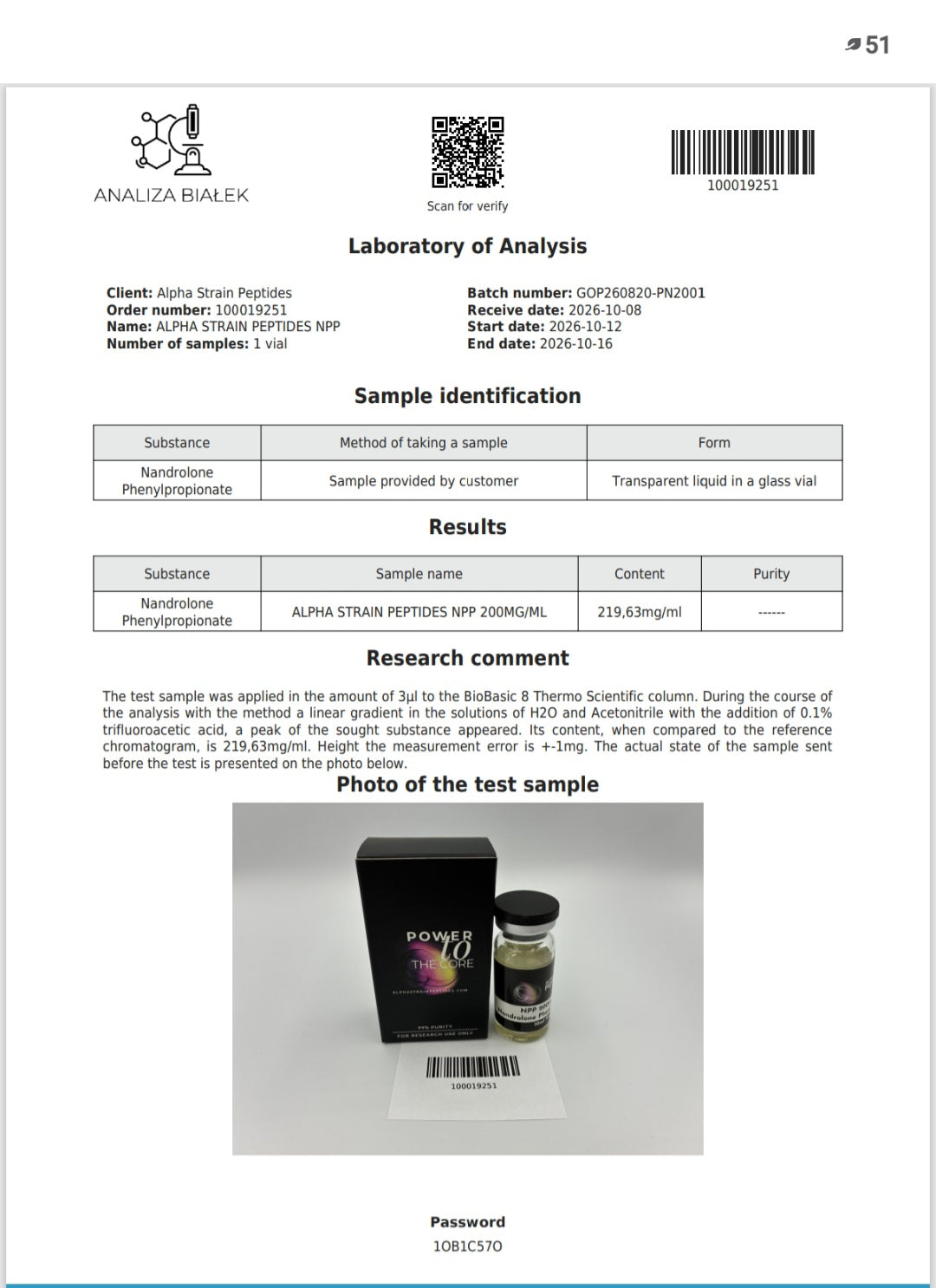 Alpha Strain Peptides                    NPP 200mg/ml