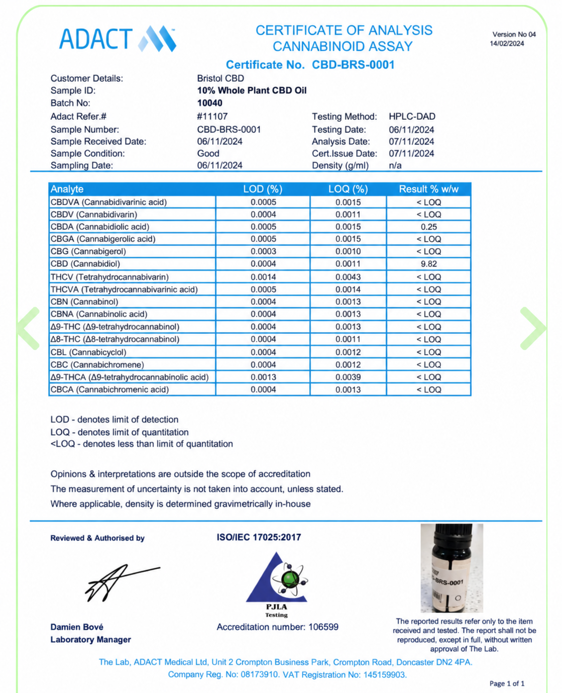 10% Whole Plant, Full Spectrum CBD Oil.