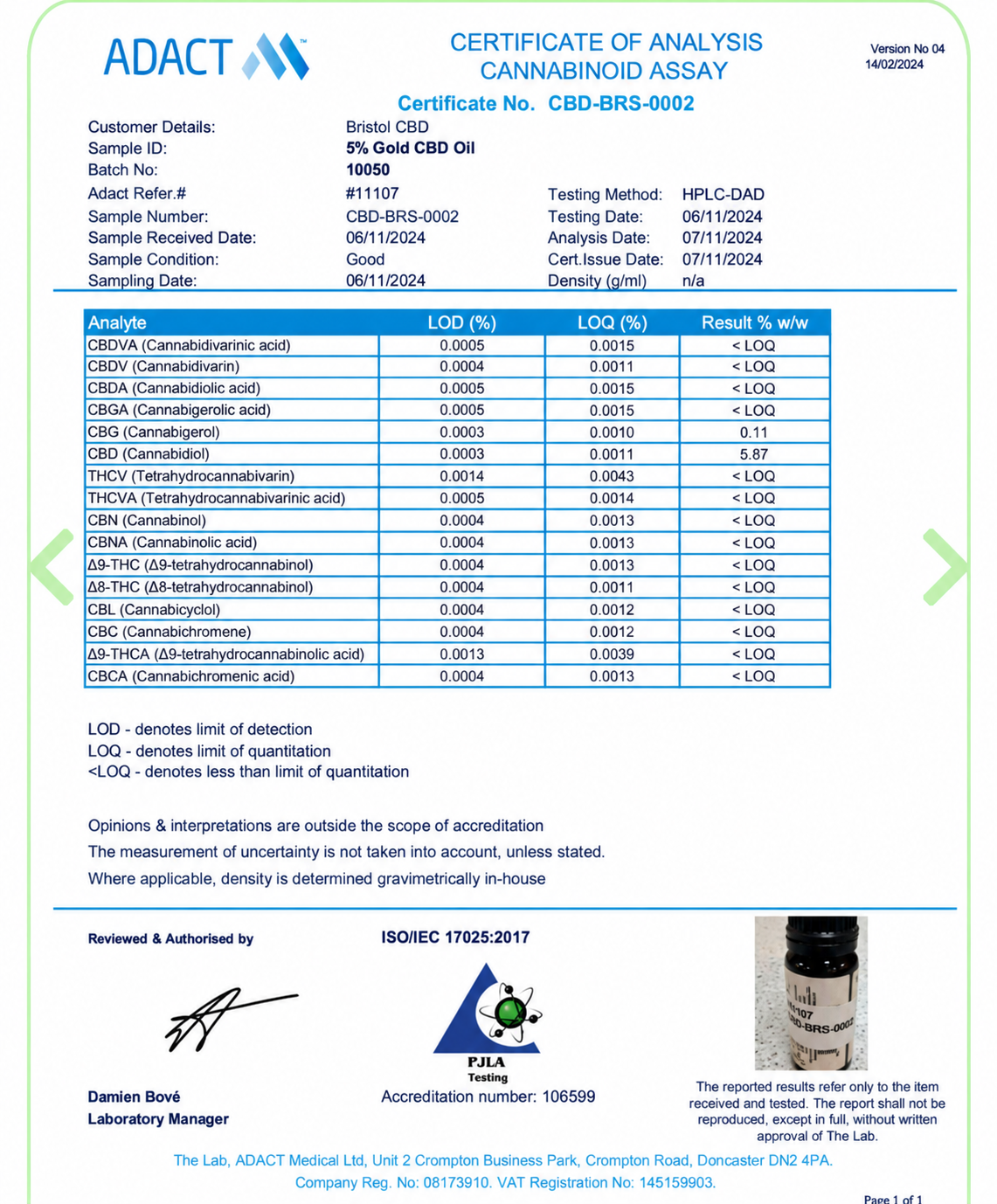 5% Gold, Full Spectrum CBD Oil – Mild Taste