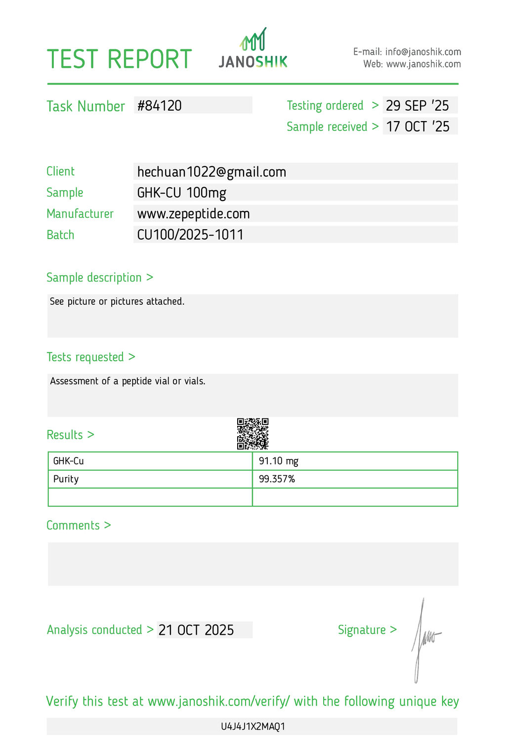 GHK-Cu Copper Peptide     100mg
