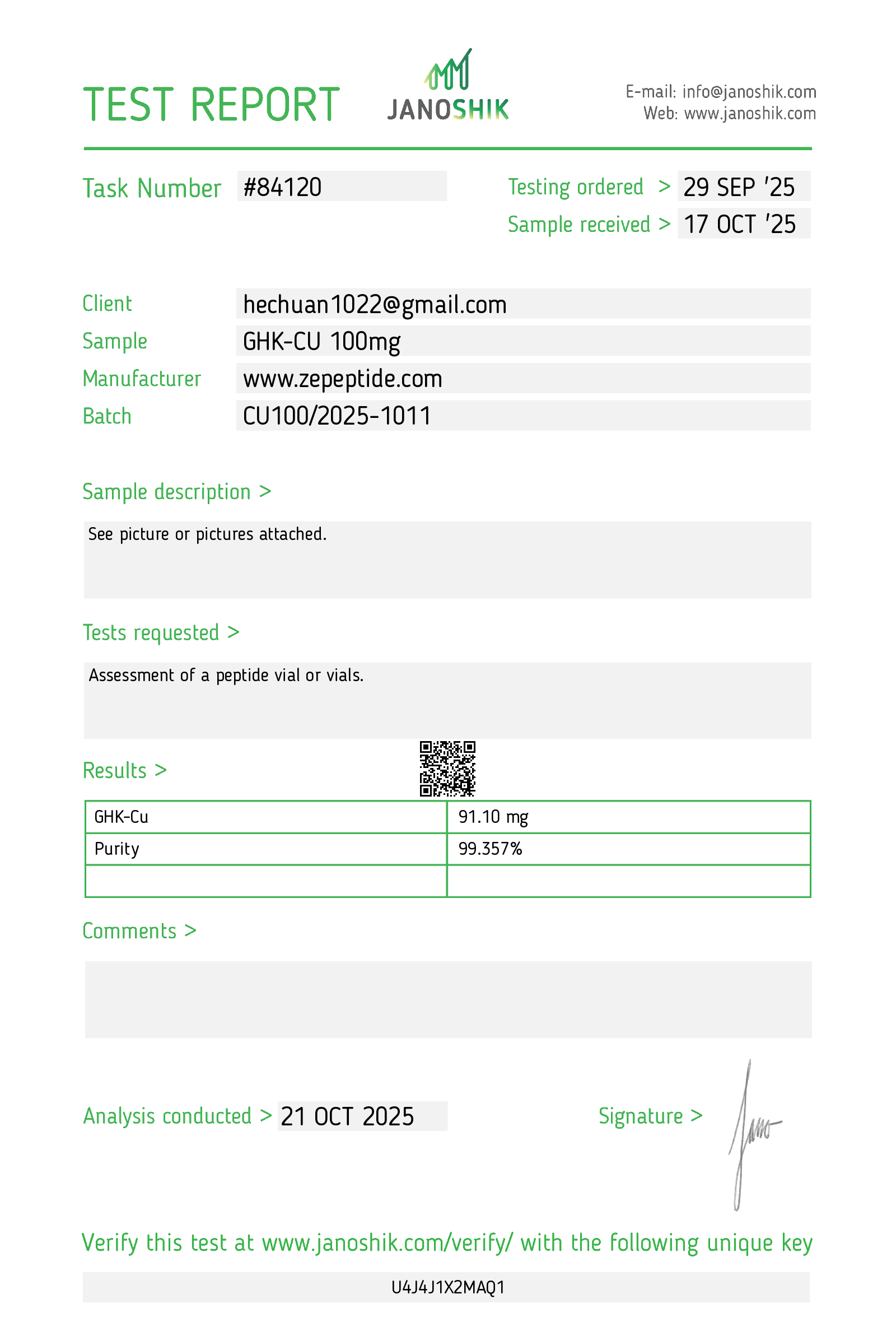 GHK-Cu Copper Peptide     100mg
