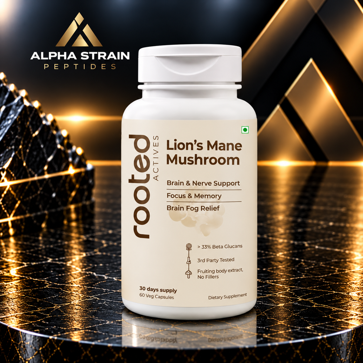 Rooted Lion's mane.                    60 Capsules.