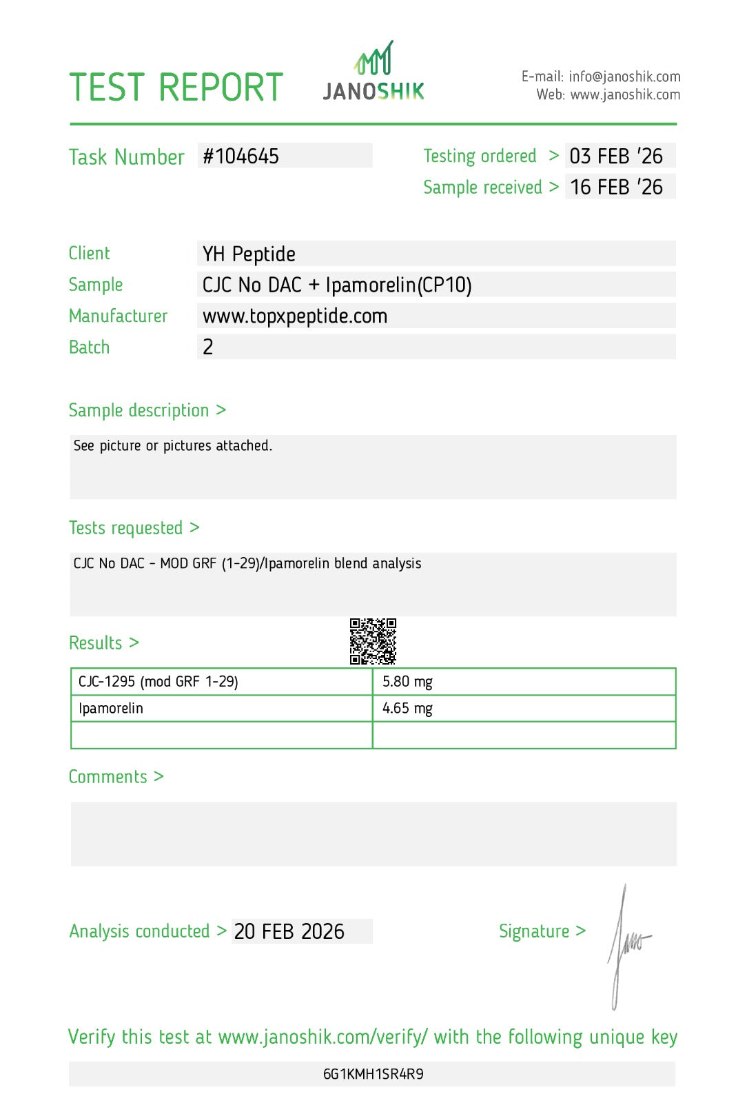 CJC-1295 (No DAC) 5 mg + Ipamorelin 5 mg Research Peptide Blend