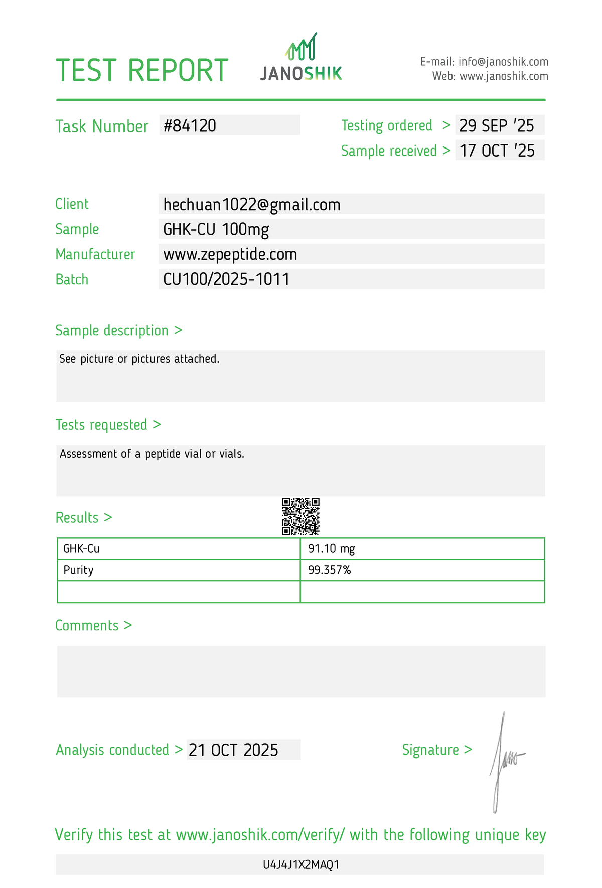 GHK-Cu Copper Peptide     100mg
